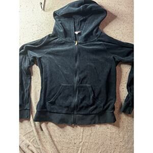 Vintage Juicy Couture Black Velour Zip-Up Hoodie – Embellished Zipper Pull